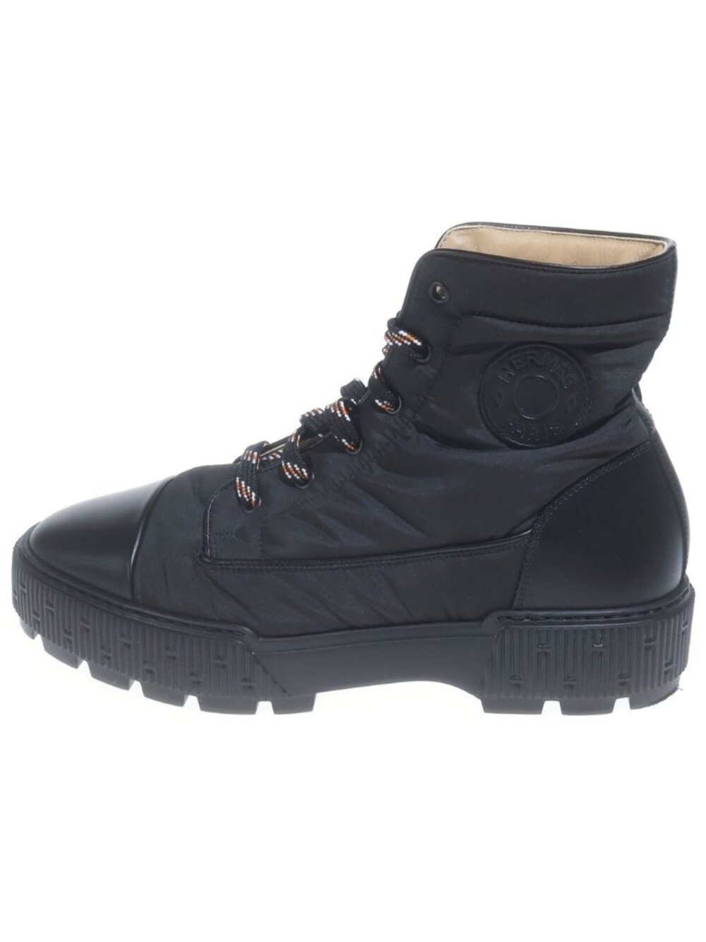 Hermes Fresh Short Boots Nylon Paneled Lace-up Rubber Sole Black